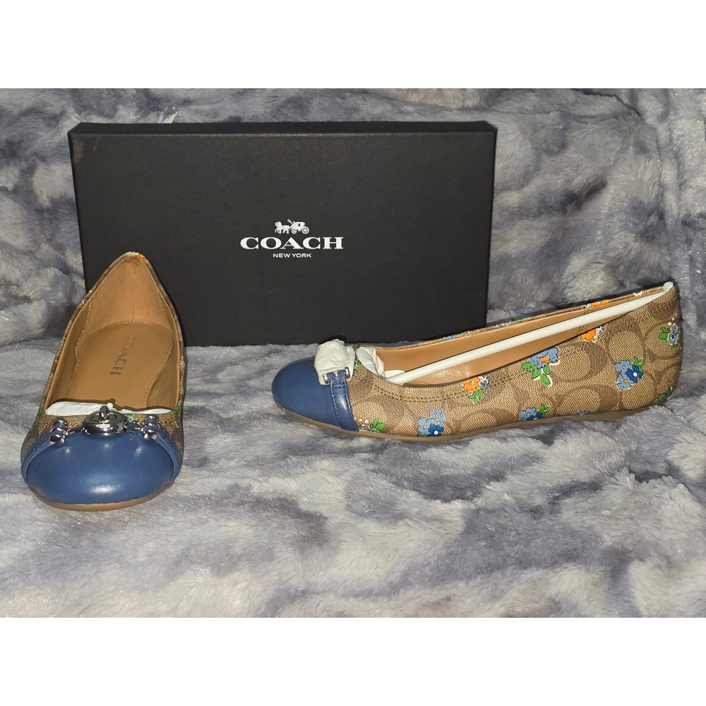 NWB Coach Leila Signature C Posey Cls Flats Khaki Blue Marina Floral Size 6.5 - Picture 1 of 8
